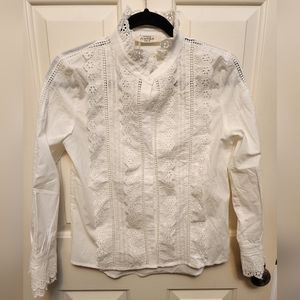 Embroidered Lacey White Button Up